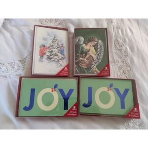 Vtg Christmas Cards Lot of 4 Boxes NOS American Greeting Angel Joy Tree Snow 90s